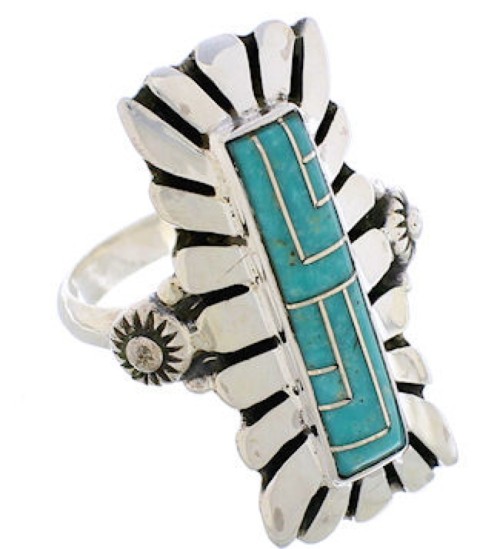 Southwestern Turquoise Inlay Ring Size 6-1/4 EX42886