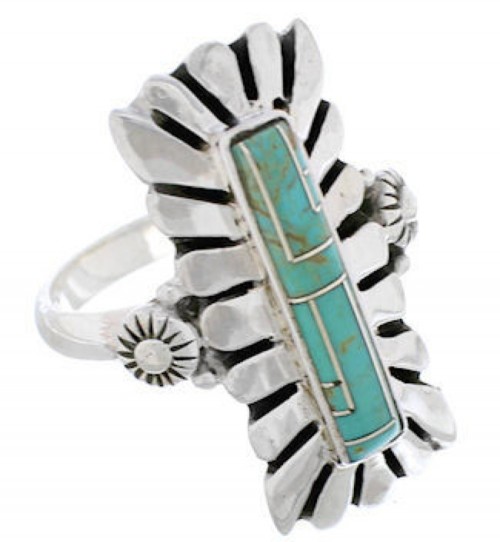 Southwestern Turquoise Inlay Ring Size 8-1/2 EX42895