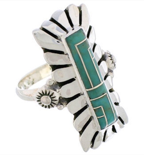 Turquoise Southwestern Silver Ring Size 8-1/4 EX42908