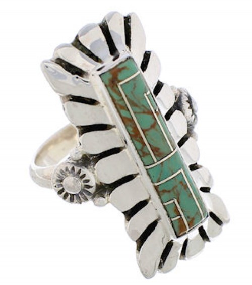 Sterling Silver Turquoise Inlay Ring Size 8-1/2 EX42912
