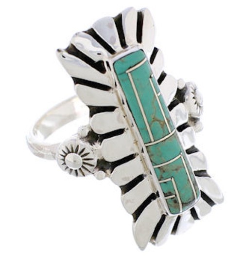 Turquoise Inlay Sterling Silver Ring Size 7-1/2 EX42992