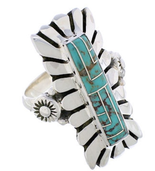Sterling Silver Turquoise Inlay Ring Size 7-1/2 EX42993