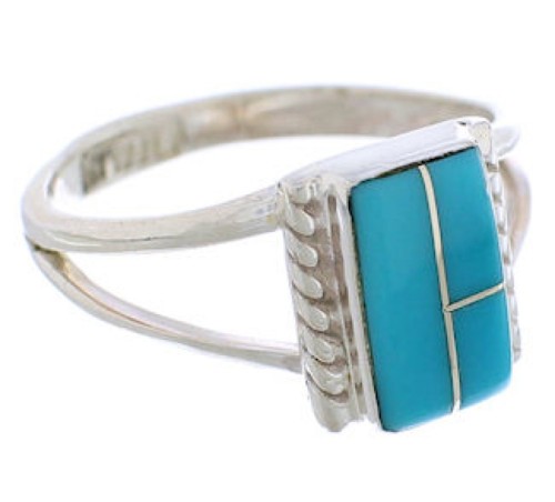 Sterling Silver Turquoise Inlay Ring Size 5-3/4 EX43001