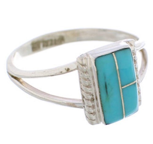 Sterling Silver Turquoise Inlay Ring Size 4-1/2 EX43048