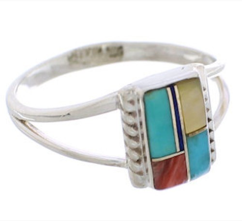Multicolor Genuine Sterling Silver Ring Size 7-1/2 EX43179