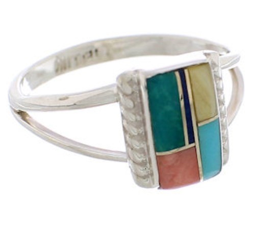 Southwest Multicolor Silver Ring Size 6-1/4 EX43203