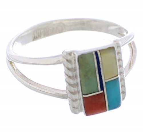 Multicolor Inlay Sterling Silver Ring Size 7-1/2 EX43206