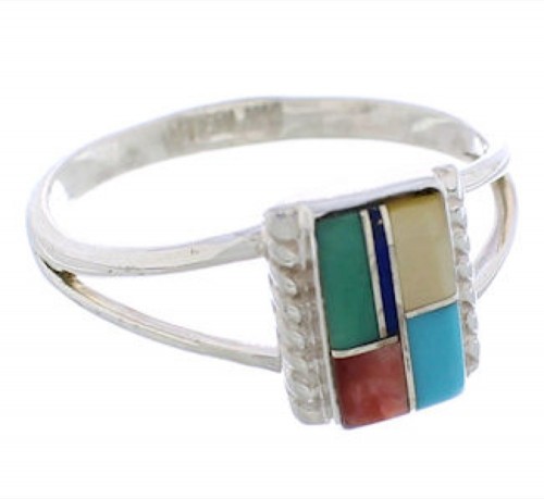 Multicolor Inlay Southwestern Ring Size 6-1/2 EX43215