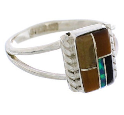 Sterling Silver Multicolor Inlay Ring Size 5 EX43252