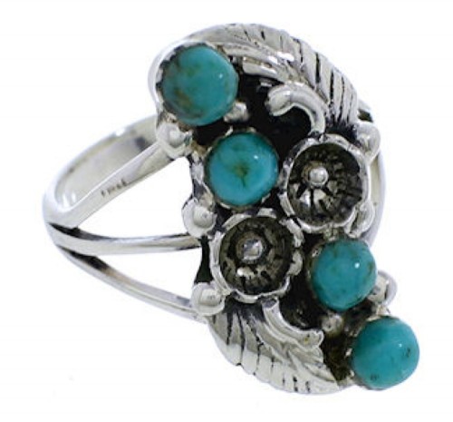 Turquoise Flower Sterling Silver Ring Size 8-1/4 EX45240