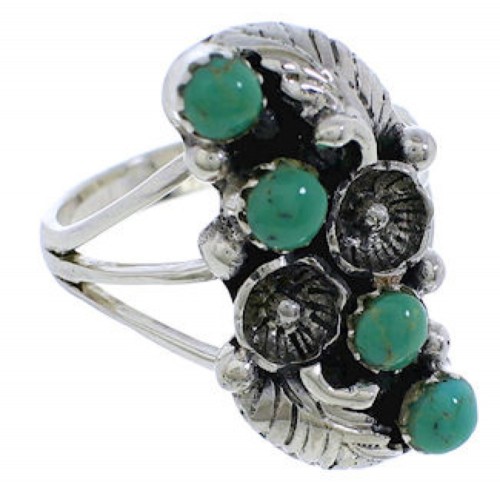 Turquoise Genuine Sterling Silver Flower Ring Size 6 EX45248