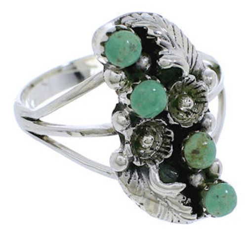 Turquoise Flower Southwest Silver Ring Size 7-3/4 EX45263