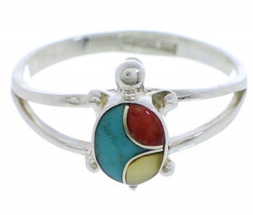 Sterling Silver And Multicolor Inlay Turtle Ring Size 4-1/2 EX45389