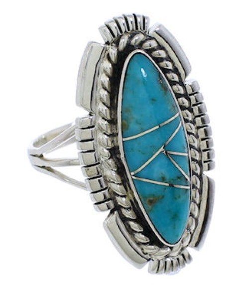 Silver Turquoise Inlay Southwest Ring Size 4-3/4 TX40692