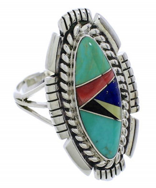 Multicolor Inlay Sterling Silver Jewelry Ring Size 4-3/4 TX40744