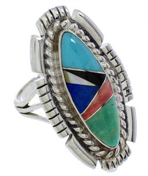 Multicolor Inlay Silver Southwest Ring Size 7 TX40755