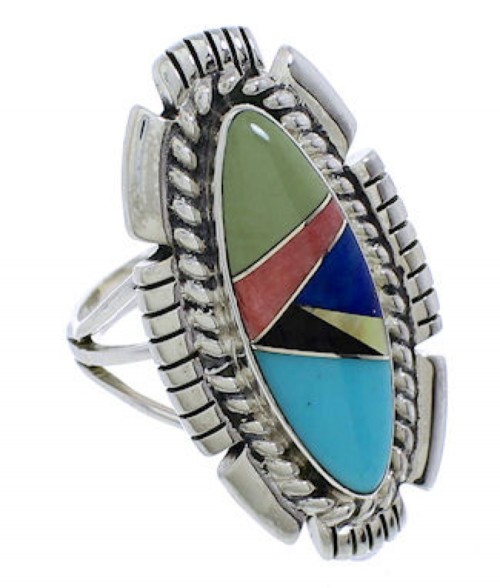 Multicolor Inlay Sterling Silver Ring Size 8-1/4 TX40760