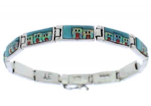 Multicolor Native American Village Design Silver Link Bracelet TX40783