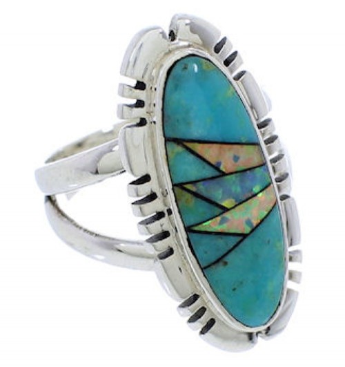 Southwestern Sterling Silver Turquoise Opal Ring Size 8-1/2 TX38131