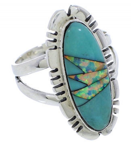 Genuine Sterling Silver Opal Turquoise Inlay Ring Size 8-1/2 TX38147