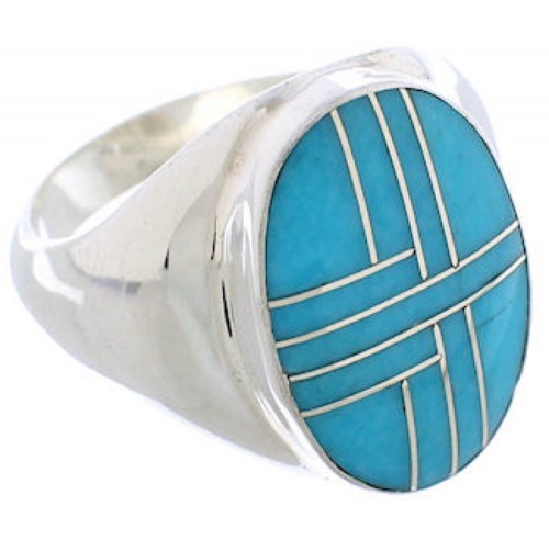 Turquoise Inlay Authentic Sterling Silver Ring Size 8-3/4 WX42002