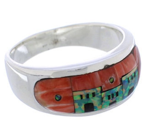 Native American Design Multicolor Silver Ring Size 12-1/2 TX42041