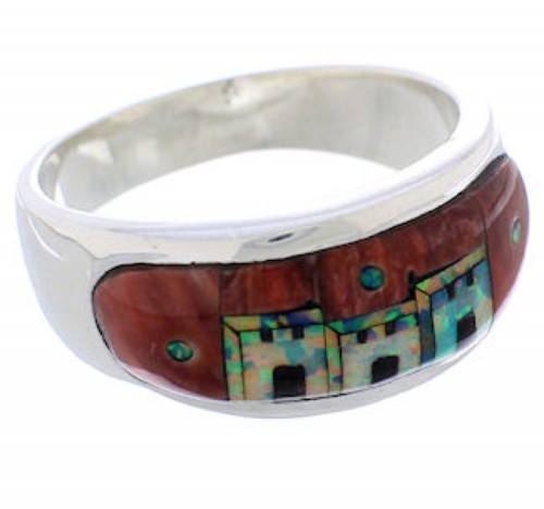 Southwest Pueblo Design Multicolor Ring Size 11-1/4 TX42088