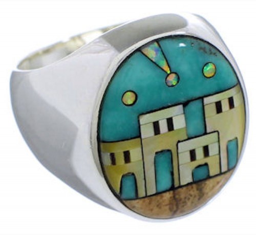 Native American Design Silver Multicolor Ring Size 9-1/2 TX42207