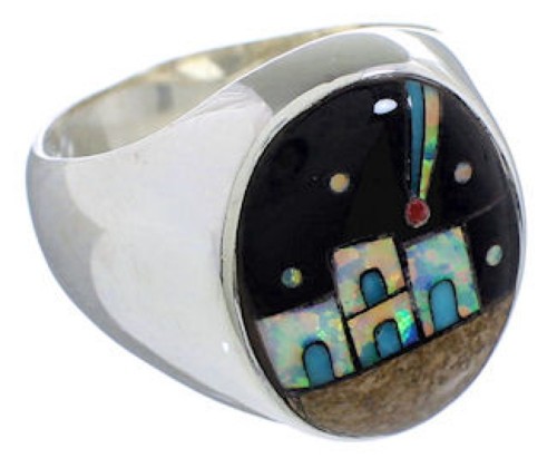 Native American Pueblo Multicolor Silver Ring Size 12-1/4 TX42289