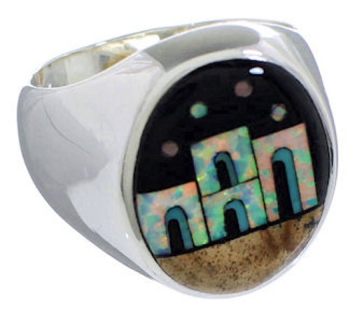 Native American Pueblo Multicolor Silver Ring Size 12-1/4 TX42290