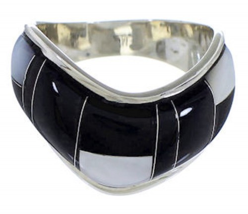 Mother Of Pearl And Black Jade Sterling Silver Ring Size 8 TX42299