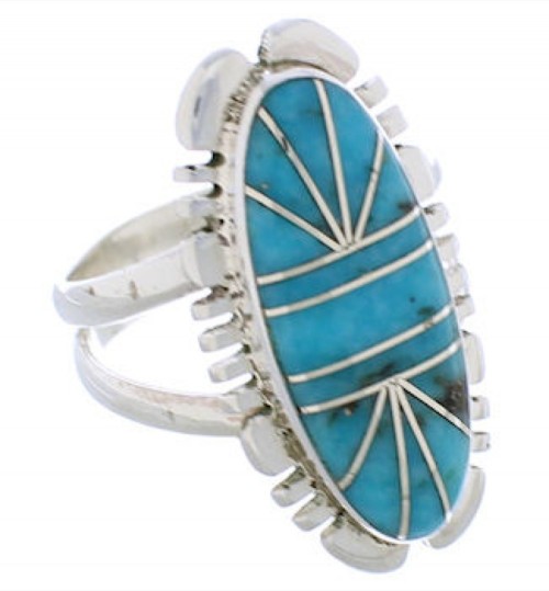 Sterling Silver Turquoise Inlay Jewelry Ring Size 5-3/4 TX28398