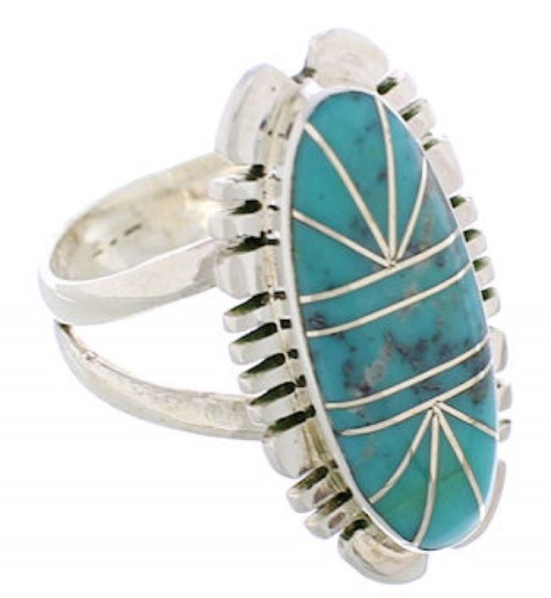 Sterling Silver Turquoise Southwest Inlay Ring Size 7-1/4 TX28427
