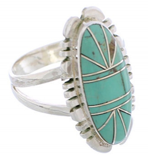 Southwestern Sterling Silver Turquoise Inlay Ring Size 7-3/4 TX28580