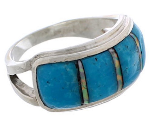 Southwestern Turquoise Opal Inlay Silver Ring Size 6 EX50829