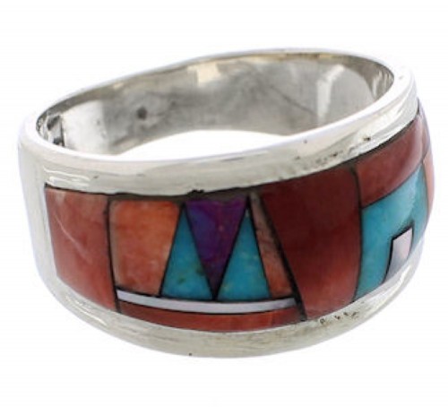 Southwestern Multicolor Sterling Silver Ring Size 8-1/4 EX50890