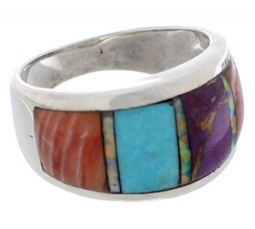 Southwest Sterling Silver And Multicolor Ring Size 6-3/4 EX50905