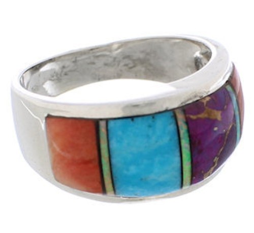 Genuine Sterling Silver And Multicolor Ring Size 6-3/4 EX50906