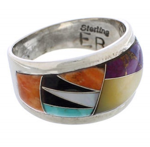 Southwest Multicolor And Sterling Silver Ring Size 6-1/2 EX50912