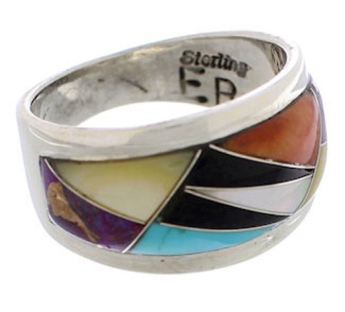 Multicolor Inlay Genuine Sterling Silver Ring Size 6-1/2 EX50934