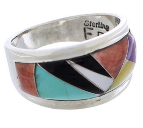 Sterling Silver Multicolor Inlay Southwest Ring Size 6-1/4 EX50936