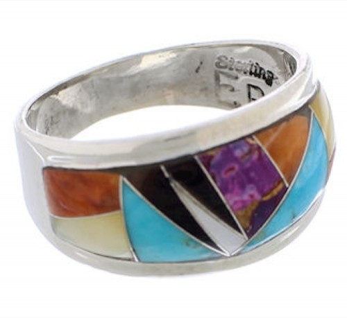 Genuine Sterling Silver And Multicolor Ring Size 7-3/4 EX50944