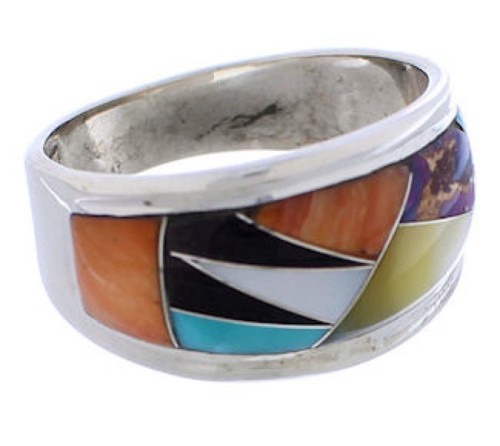 Southwest Sterling Silver Multicolor Ring Size 6-1/4 EX50960