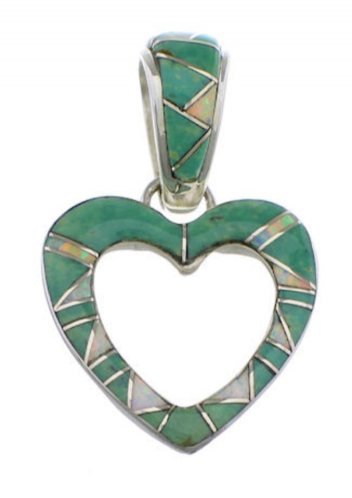 Silver Turquoise Heart And Opal Inlay Pendant PX28774