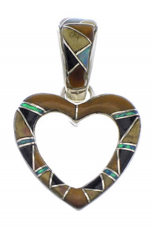 Multicolor Inlay Heart Southwestern Silver Pendant PX28794