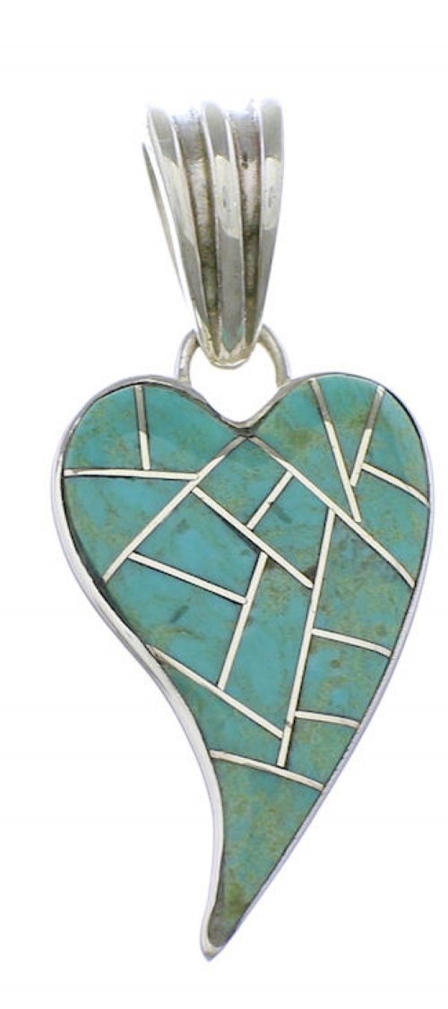 Turquoise Inlay Heart Southwest Silver Pendant PX28807