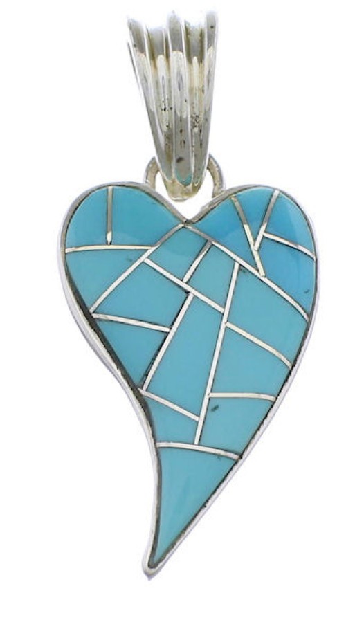 Turquoise Inlay Heart Genuine Sterling Silver Pendant Jewelry PX28823