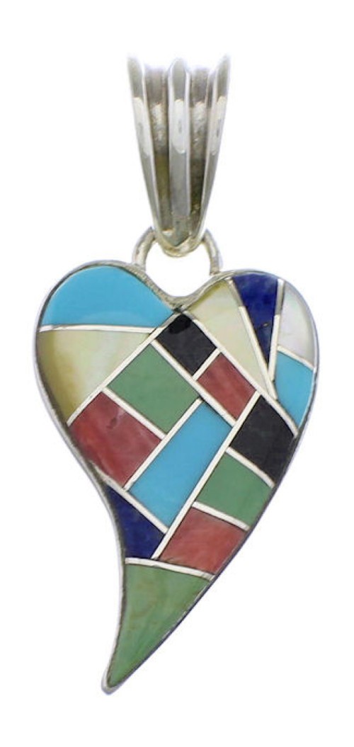 Multicolor Inlay Southwest Sterling Silver Heart Pendant PX28800