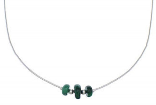 Liquid Silver And Malachite Bead Necklace FX34226