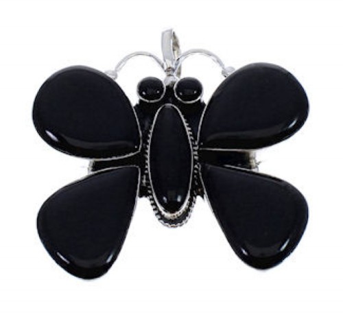 Jet And Sterling Silver Butterfly Pendant PX23687